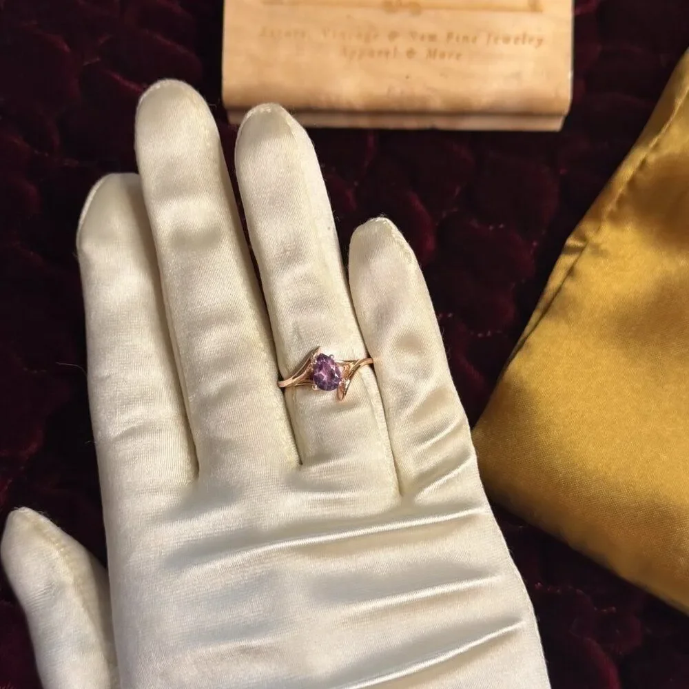 ESTATE- 10K Rose Gold Amethyst Ring -Solitaire Bypass -Size 6 -Pear Cut - 2.2g